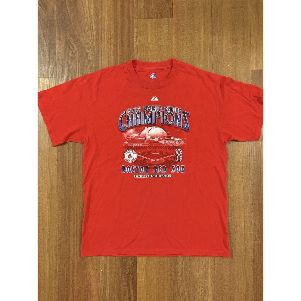 2007 Boston Red Sox World Series Champions Majestic Shirt L Roster Back MLB